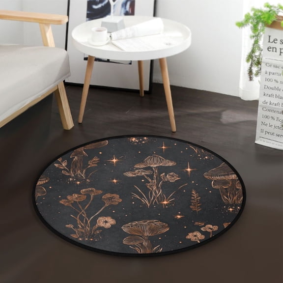36.2 Inch Round Floor Mat Mushrooms and Glittering Stars Carpet Decor Rug for Living Room Bedroom