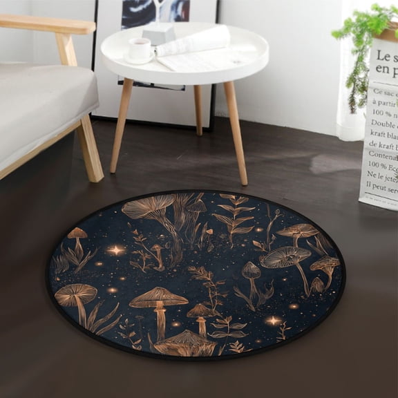 36.2 Inch Round Floor Mat Mushrooms and Plants Pattern Carpet Decor Rug for Living Room Bedroom