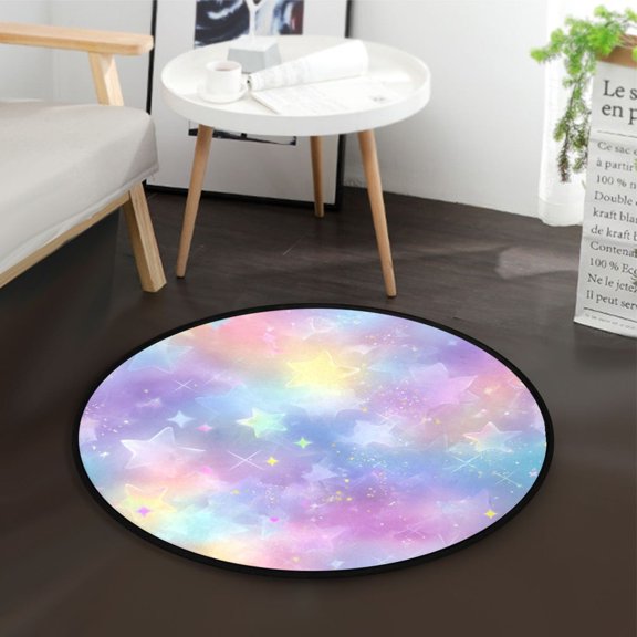 36.2 Inch Round Floor Mat Pastel Colors Stars Pattern Carpet Decor Rug for Living Room Bedroom