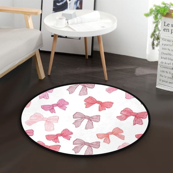 36.2 Inch Round Floor Mat Pink Bows Pattern Carpet Decor Rug for Living Room Bedroom