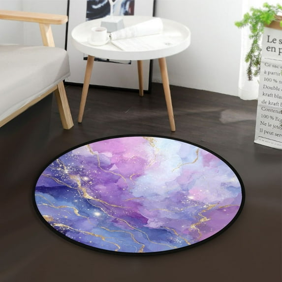 36.2 Inch Round Floor Mat Pink and Blue Marble Texture Carpet Decor Rug for Living Room Bedroom