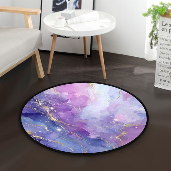 36.2 Inch Round Floor Mat Pink and Blue Marble Texture Carpet Decor Rug for Living Room Bedroom