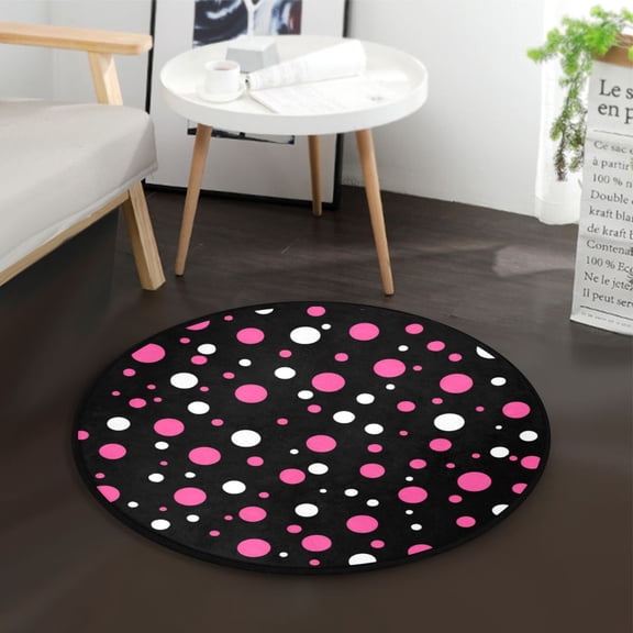 36.2 Inch Round Floor Mat Pink and White Polka Dots Carpet Decor Rug for Living Room Bedroom