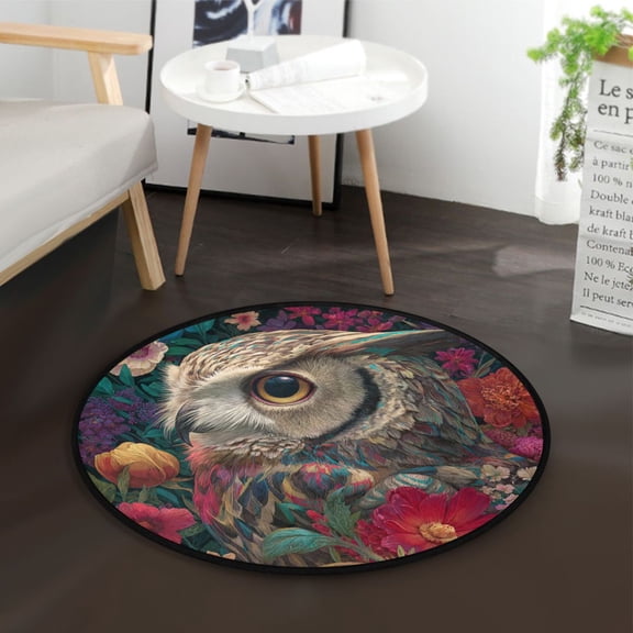 36.2 Inch Round Floor Mat Portrait Of An Owl Carpet Decor Rug for Living Room Bedroom