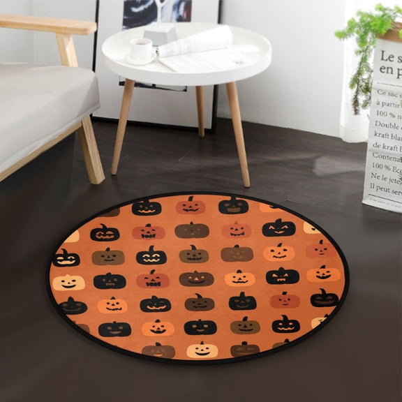 36.2 Inch Round Floor Mat Pumpkin Funny Face Pattern Carpet Decor Rug for Living Room Bedroom