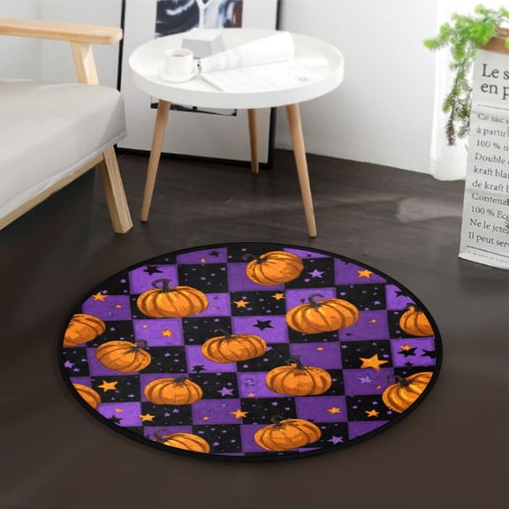36.2 Inch Round Floor Mat Pumpkins and Stars Carpet Decor Rug for Living Room Bedroom