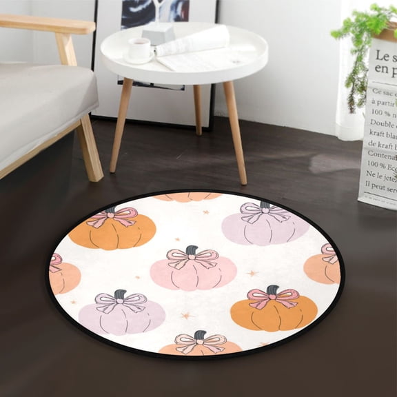 36.2 Inch Round Floor Mat Pumpkins with Bows Carpet Decor Rug for Living Room Bedroom