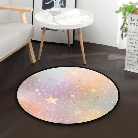 36.2 Inch Round Floor Mat Rainbow-colored Stars and Dots Carpet Decor Rug for Living Room Bedroom