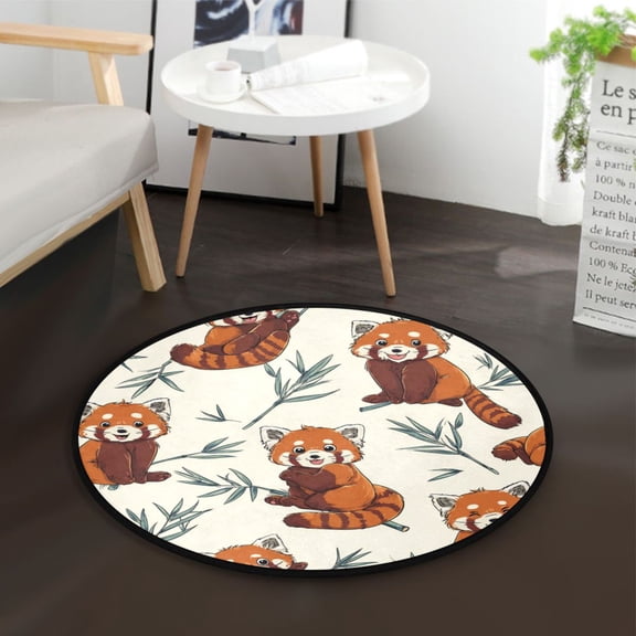 36.2 Inch Round Floor Mat Red Panda Pattern Carpet Decor Rug for Living Room Bedroom