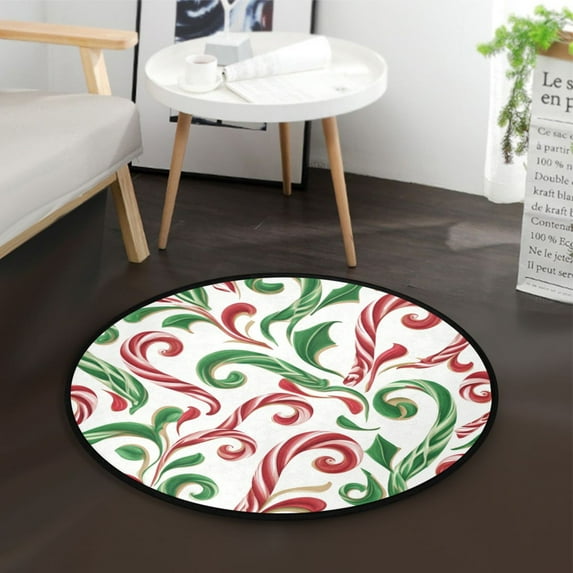 36.2 Inch Round Floor Mat Red and Green Candy-cane Carpet Decor Rug for Living Room Bedroom