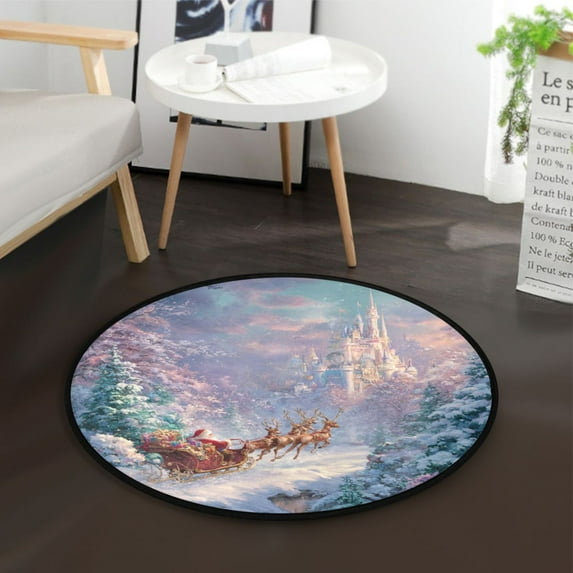 36.2 Inch Round Floor Mat Santa Claus in Sleigh Carpet Decor Rug for Living Room Bedroom