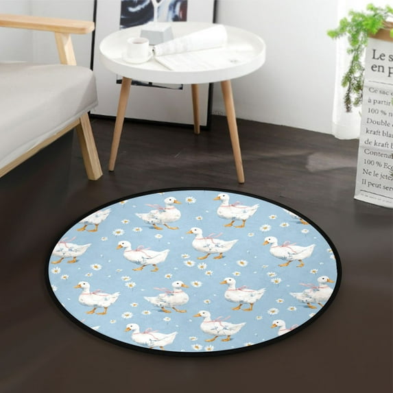 36.2 Inch Round Floor Mat Small Geese and Daisies Carpet Decor Rug for Living Room Bedroom