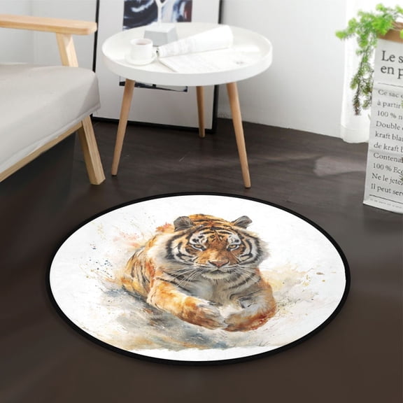 36.2 Inch Round Floor Mat Tiger in Action Carpet Decor Rug for Living Room Bedroom