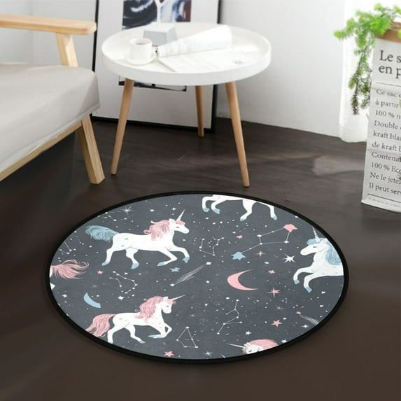 36.2 Inch Round Floor Mat Unicorns and Stars Carpet Decor Rug for Living Room Bedroom