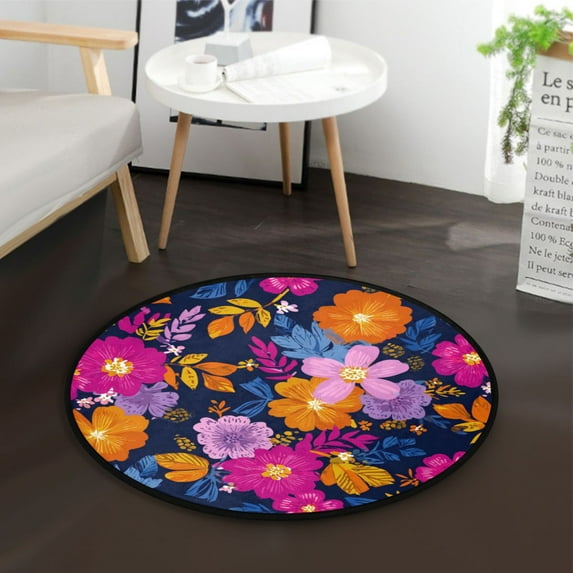 36.2 Inch Round Floor Mat Vividly Colored Flowers Carpet Decor Rug for Living Room Bedroom