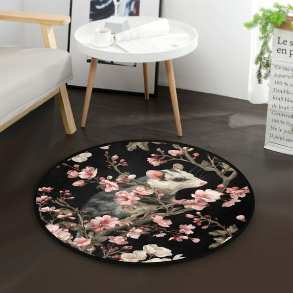 36.2 Inch Round Floor Mat Watercolor Opossum Pattern Carpet Decor Rug for Living Room Bedroom