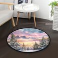 thumbnail image 1 of 36.2 Inch Round Floor Mat Watercolor Winter Landscape Carpet Decor Rug for Living Room Bedroom, 1 of 6