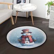 36.2 Inch Round Floor Mat Watercolor-style Snowman Pattern Carpet Decor Rug for Living Room Bedroom