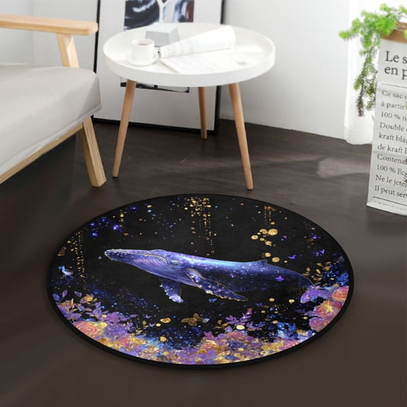 36.2 Inch Round Floor Mat Whale and Rose Pattern Carpet Decor Rug for Living Room Bedroom