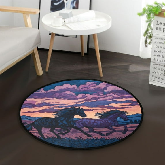 36.2 Inch Round Floor Mat Wild Horses Running Carpet Decor Rug for Living Room Bedroom