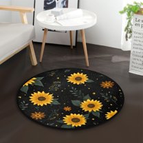 36.2 Inch Round Floor Mat Yellow Sunflower Pattern Carpet Decor Rug for Living Room Bedroom