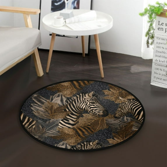 36.2 Inch Round Floor Mat Zebra Print Carpet Decor Rug for Living Room Bedroom