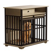 36 2-in-1 Dog Crate Furniture, Dog Cage with Double Storage Cabinets, Indoor Iron-Wood Dog Kennel Table for Medium & XLarge Dogs, Rustic Brown Decorative Pet Cage with Sliding Door & Removable Tray