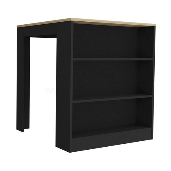 36.2 inch Square Kitchen Counter Table with Shelves in Black and Pine