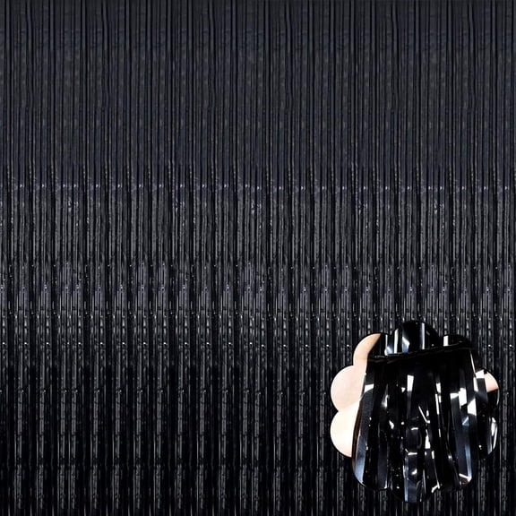 36.2"x96.5" Shiny Black Metallic Tinsel Foil Fringe Curtains,Streamers Birthday Decorations,Streamers Party Decorations for Graduation