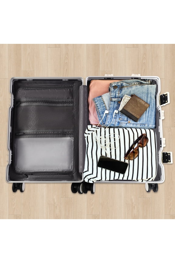 36*24*56cm White Rectangular Modern Business Travel Luggage Set Trolley Suitcase Hardside Boarding Cae