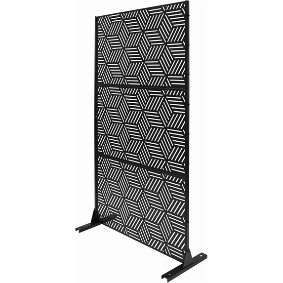 36.25 * 15.75 * 71.5 in Outdoor Metal Privacy Screen Outdoor Partition for Patio Privacy Freestanding Divider Decorative Privacy Fence Screen for Garden Backyard Balcony, Black (Black Rhombic)