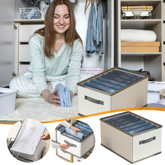 36*25*20cm Large Wardrobe Clothes Organizer, Folding Clothes Storage Box with 7 Divider, Wardrobe Compartment Storage Box with Handle, Household Drawer Clothes and Pants Storage Box