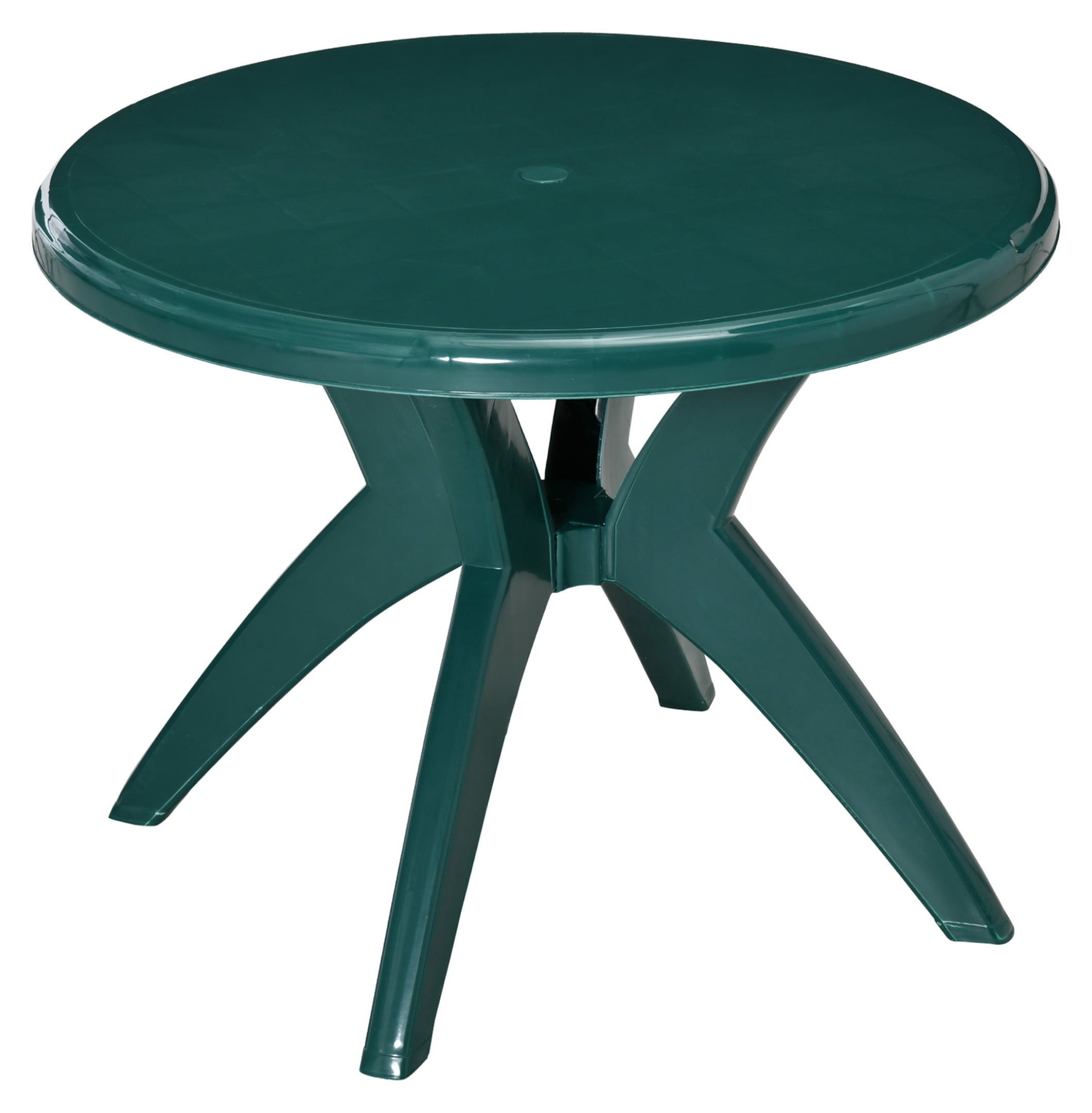 36.25" Dia Round Plastic Patio Table with Umbrella Hole, Outdoor Bistro ...