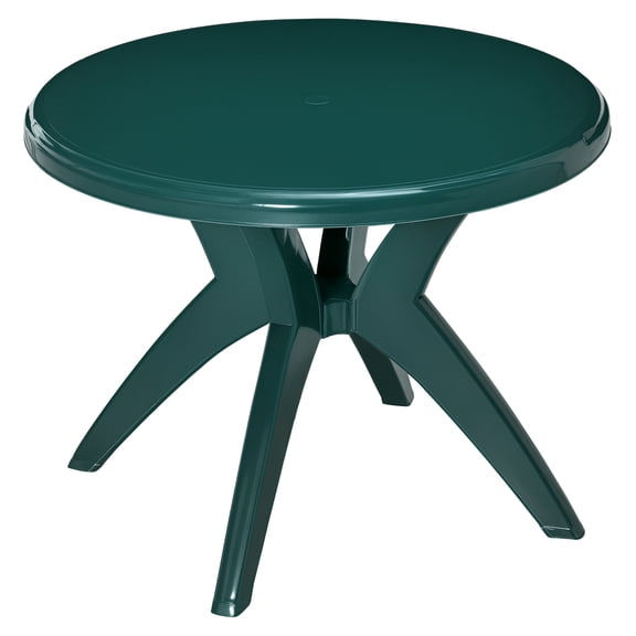 36.25" Round Patio Table with Umbrella Hole, Outdoor Dining Table, Green Plastic Bistro Table for Garden, Backyard, Poolside, Yard