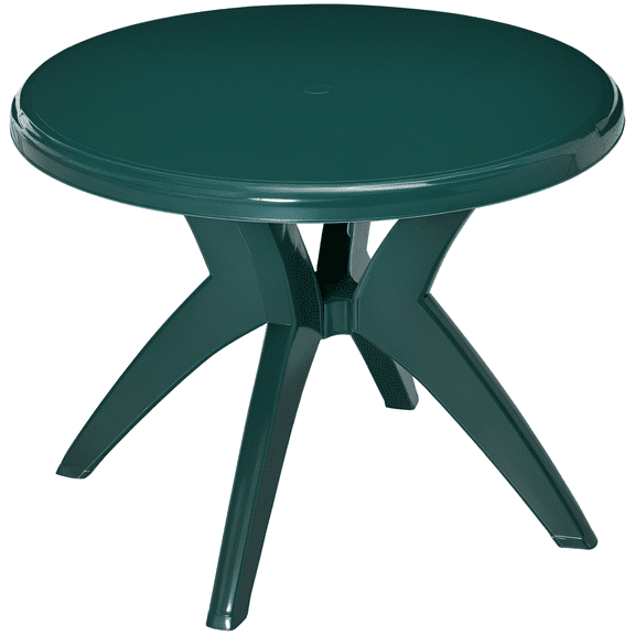 Beyamis 36.25inch Dia Round Plastic Patio Table with Umbrella Hole, Outdoor Bistro Dining Table for Bar Garden Backyard Poolside (Green, Polypropylene) - All-Weather for Summer & Holiday Outdoor Use