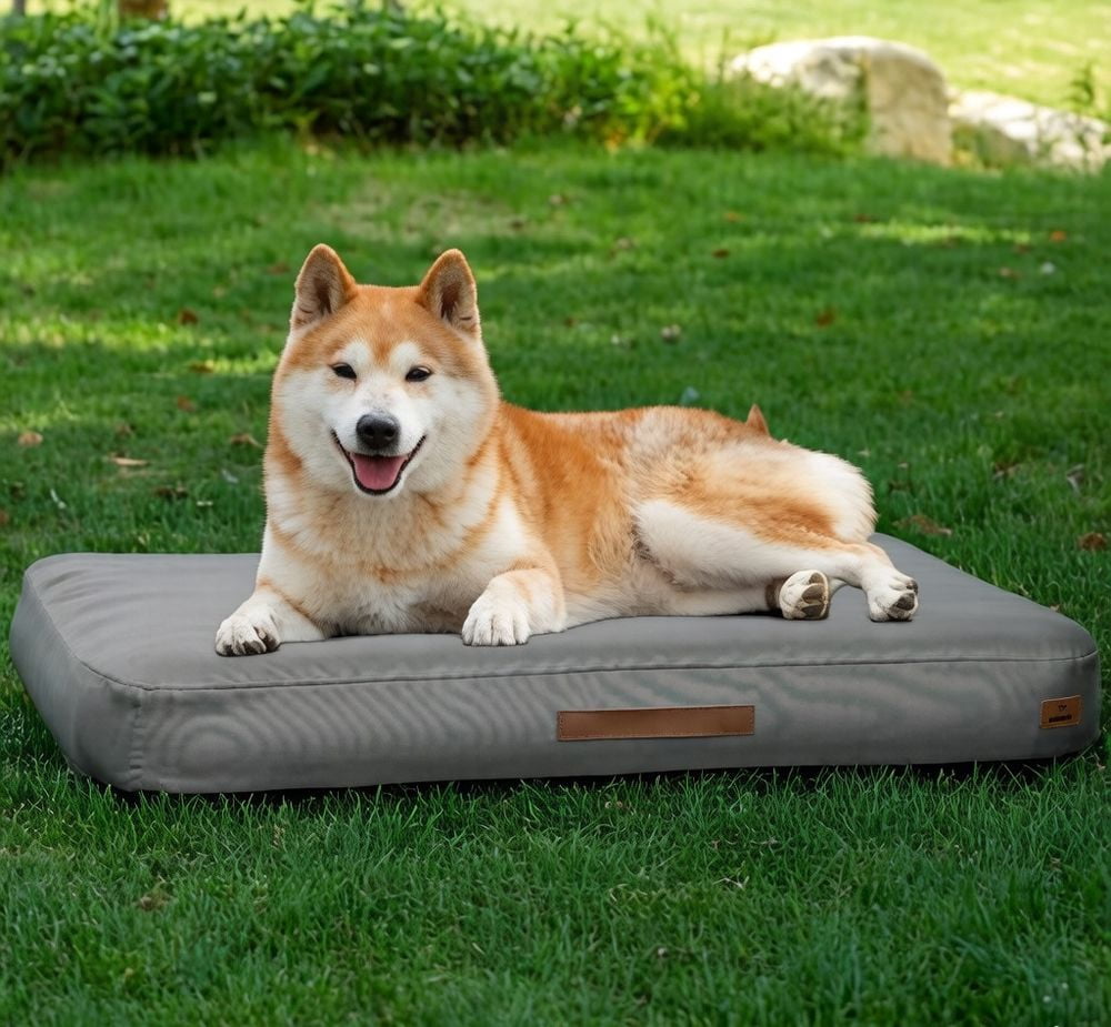 36×27 Inch Inflatable Dog Bed with Removable Oxford Cover, Foot Pump Self-Inflating Waterproof Pet Mat, Anti-Slip Bottom Pressure Relief Foldable Portable Indoor Outdoor Travel Camping Dog Bed