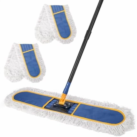 36" Commercial Dust Mops for Floor Cleaning,Industrial Dry Wet Mop with Heavy Duty Long Handle,2 Large Cotton Washable Mop Pads,for Hardwood,Tile,Concrete,,Garage Floors(Blue)
