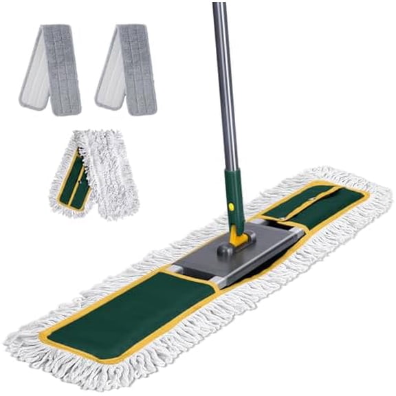 36" Commercial Mop, Heavy Duty Industrial Mop for Floor Cleaning,Commercial Dust Mop with 3 Reusable Pads,60Long Handle Wet Dry Flat Mops for Hardwood Floors, Marble, Laminate, Tile(Green)
