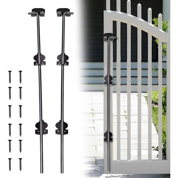 36" Gate Drop Rod for Double Gate,Heavy Duty Cane Bolt Drop Rod Hardware Ground Latch for Wooden Fences,Rust-Resistant Galvanized Steel Chain Link Fence Gate Latch