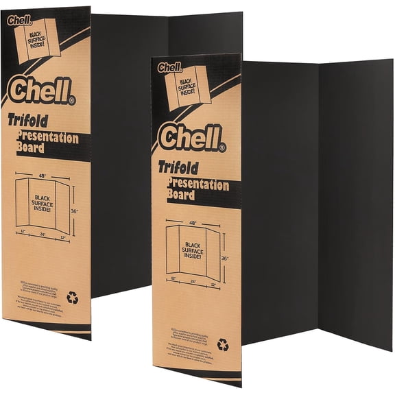 36" x 48" Large Trifold Poster Board, 2 Pack, Black Corrugated Project Boards for Science Fair, School Projects, Event Displays and Business Presentations