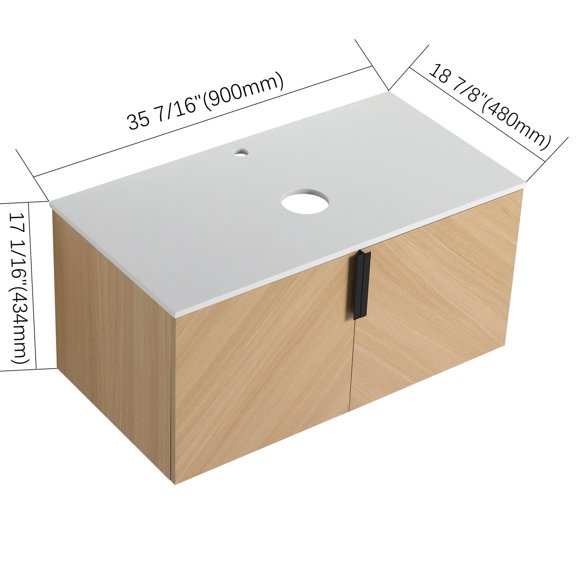 36" (35-7/16")Bathroom Vanity With Top Artificial Stone Slab, 2-Soft Close Door, Wall-Mounted Mounting Design, KD-Packing (Vanity Only, Without Sink)