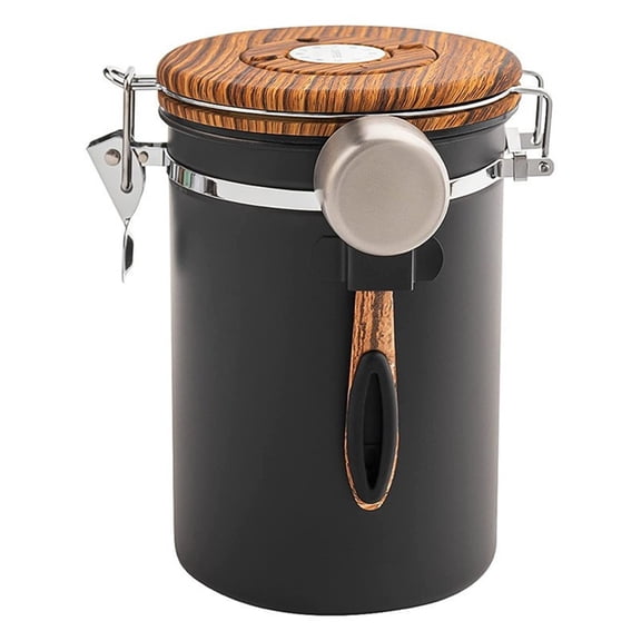 36.36OZ Coffee Canister for ground coffee with Date Tracker,Wood grain lid 304 Stainless Steel Kitchen Food Airtight storage container for Coffee Beans or Grounds, Tea, Sugar