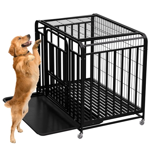 36.4"25"32.6" Dog Crate, Durable Iron Dog Crate with 360 Locking Wheels for Easy Mobility & Secure Placement
