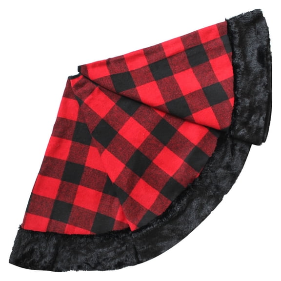 36"/42"/50" Christmas Tree Skirt Plaid with Faux Fur Border Buffalo Check Tree Bottom Decoration Christmas Accessories