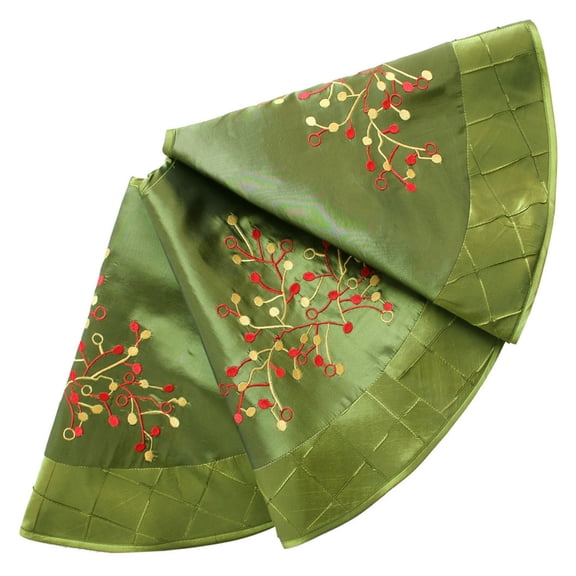 36"/42"/50" Embroidered Berry with Handcraft Pintuck Border Extra Large Green Christmas Tree Skirt