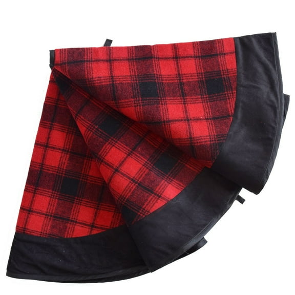 36"/42"/50" Plaid Christmas Tree Skirt with Black Suede Border Buffalo Check Christmas Tree Decoration
