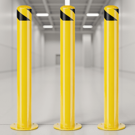36/42 Inch Steel Safety Bollard , 3/3.5 Inch Diameter Powder Coated Bolt-Down Parking , Yellow, with Anchor Bolts