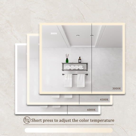 36 - 47 in Wide, 24 - 31 in High - Touch - controlled Lighting & Anti - fog Function - Surface Mount in Bathroom - Time & Temp Display