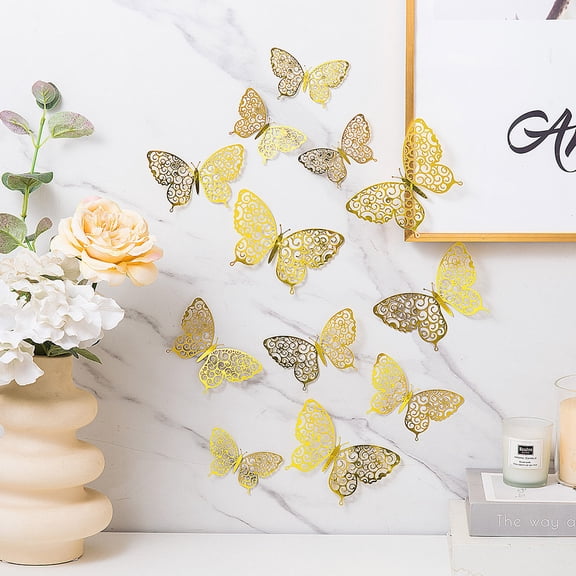 36/48/120 Pcs 3D Butterfly Unique Wall Decor Set, Hollow-Design Gold Butterflies for Party Decor and Bridal Shower, Creative Butterfly Stickers for Gift Boxes, Flower Arrangements and DIY Home Decor