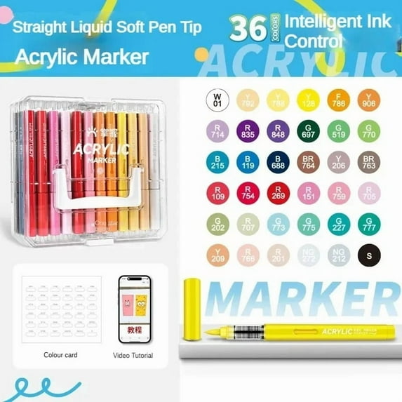 36/48/60/80 Colors Acrylic Paint Markers with Carrying Bag and Shoulder Strap, Soft Brush Tip Paint Pens, Acrylic Pens for Wood, Stone, Canvas, Glass, Fabric, Egg, Rock Painting